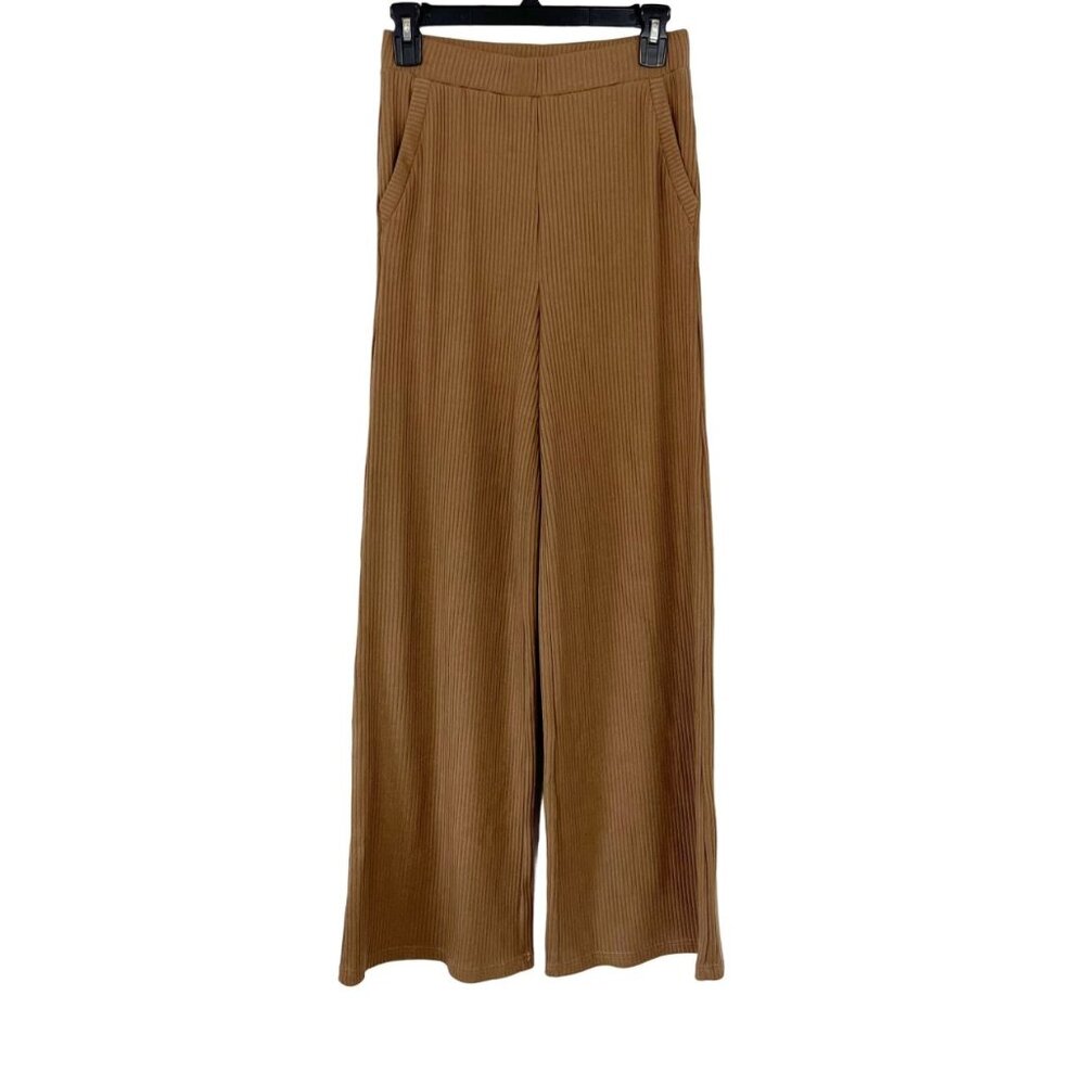 Oh Polly Brown Rib Wide Leg Pull On Pants - Women's Size 6